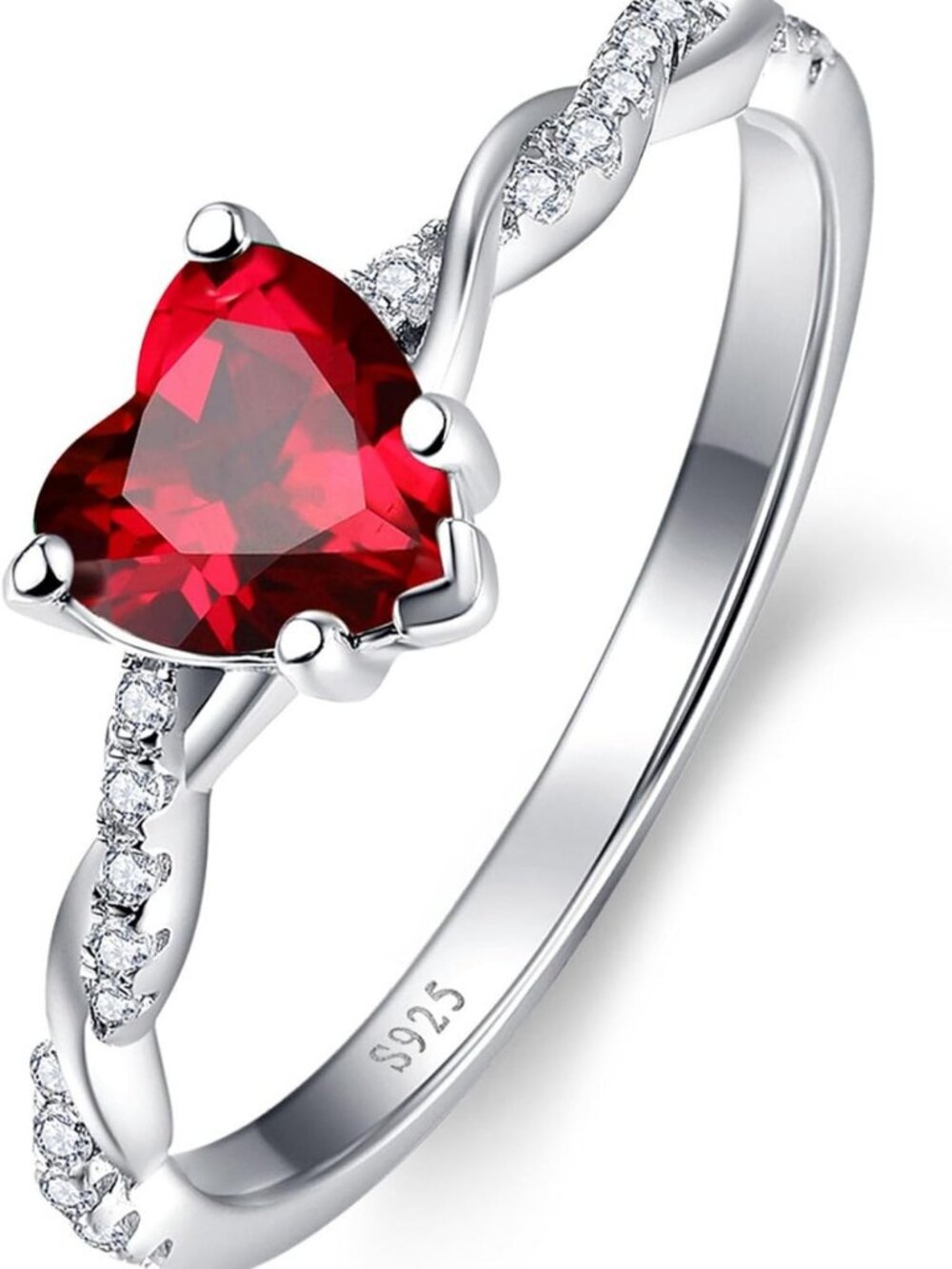 1.25ct Heart Promise Ring in 925 Sterling Silver with Created Gemstones, Sizes
